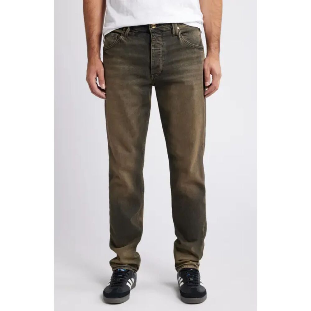 VAYDER Jeans Mens Size 30 Gray Charcoal Tan Wash Straight Leg Luxury Denim $435
